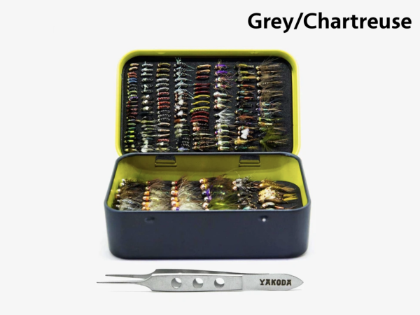 Yakoda Fly Tin and Tweezer Combo Grey Chartreuse Yakoda Fly Tin and Tweezer Combo Grey Chartreuse